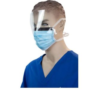 Surgical Face Mask with Ties & Plastic Shield - Blue