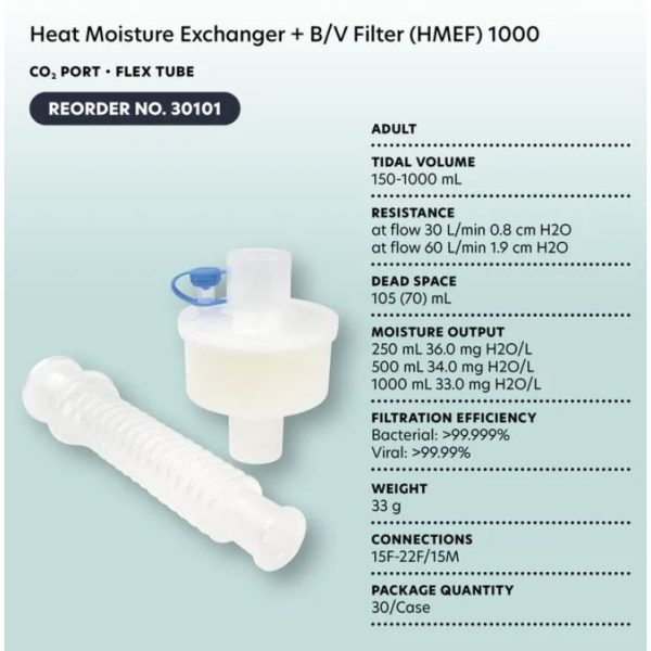 Heat Moisture Exchanger + B/V Filter (HMEF) 1000 - CO2 Port & Flex Tube