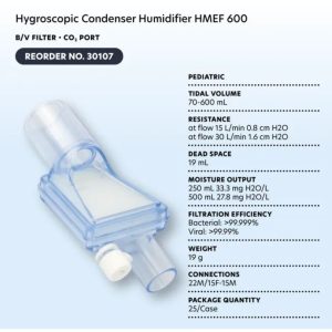 Hygroscopic Condenser Humidifier HMEF 1500 - B/V Filter & CO2 Port