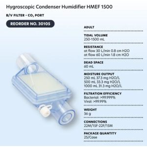 Hygroscopic Condenser Humidifier HMEF 600 - B/V Filter & CO2 Port