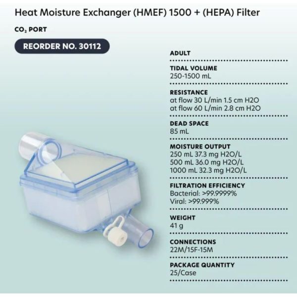 Heat Moisture Exchanger (HMEF) 1500 + (HEPA) Filter - CO2 Port