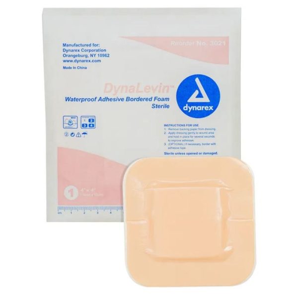 DynaLevin Waterproof Adhesive Bordered Foam Dressing - 4" x 4"