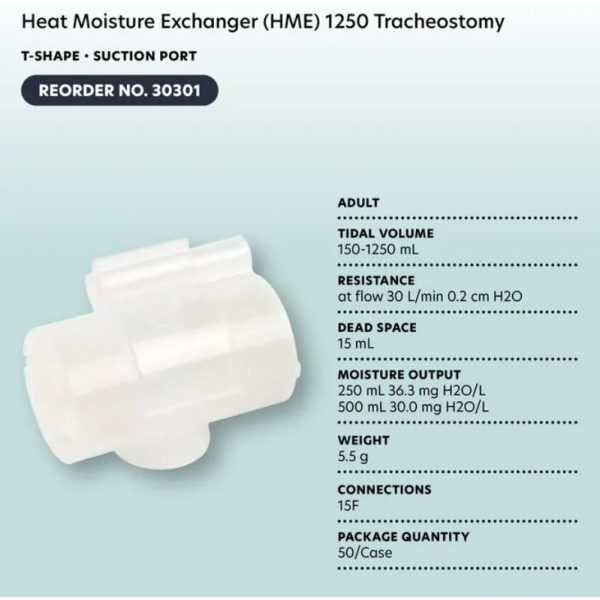 Heat Moisture Exchanger (HME) 1250 Tracheostomy - T-Shape w/ Suction Port