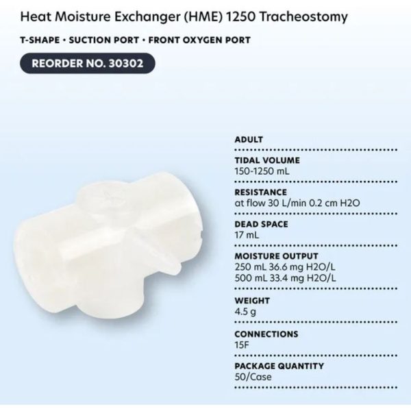 Heat Moisture Exchanger (HME) 1250 Tracheostomy - T-Shape w/ Suction Port & Front Oxygen Port