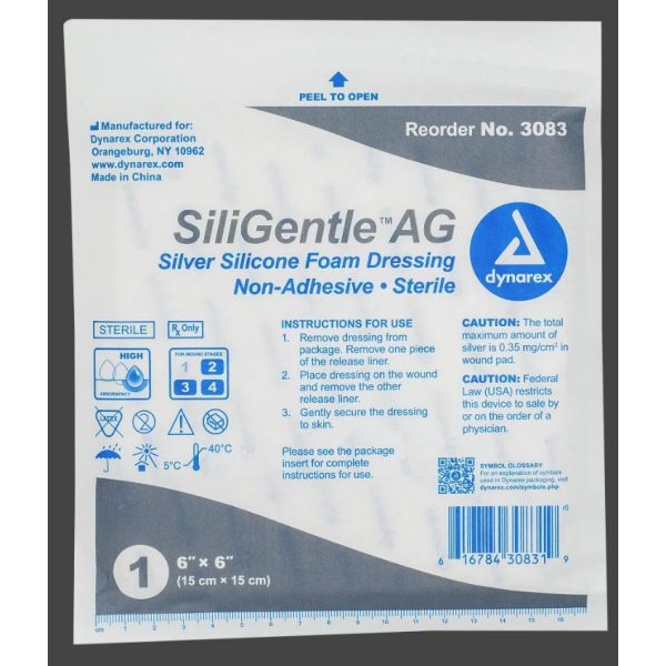 SiliGentle AG Silver Silicone Foam Dressing - 6"x6"