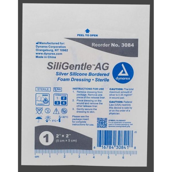 SiliGentle AG Silver Silicone Bordered Foam Dressing - 2"x2"