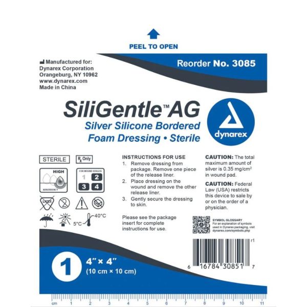 SiliGentle AG Silver Silicone Bordered Foam Dressing - 4"x4"