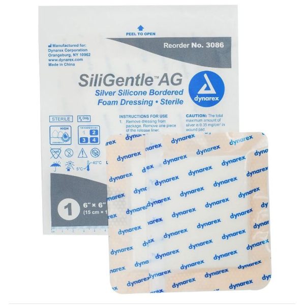 SiliGentle AG Silver Silicone Bordered Foam Dressing - 6"x6"