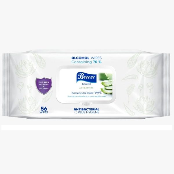 Breeze 56 Wipes Antibacterial Wet Wipes With Aloevera